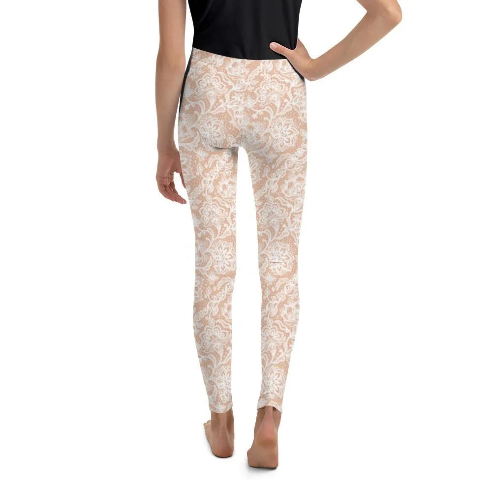 White Faux Lace Youth Leggings