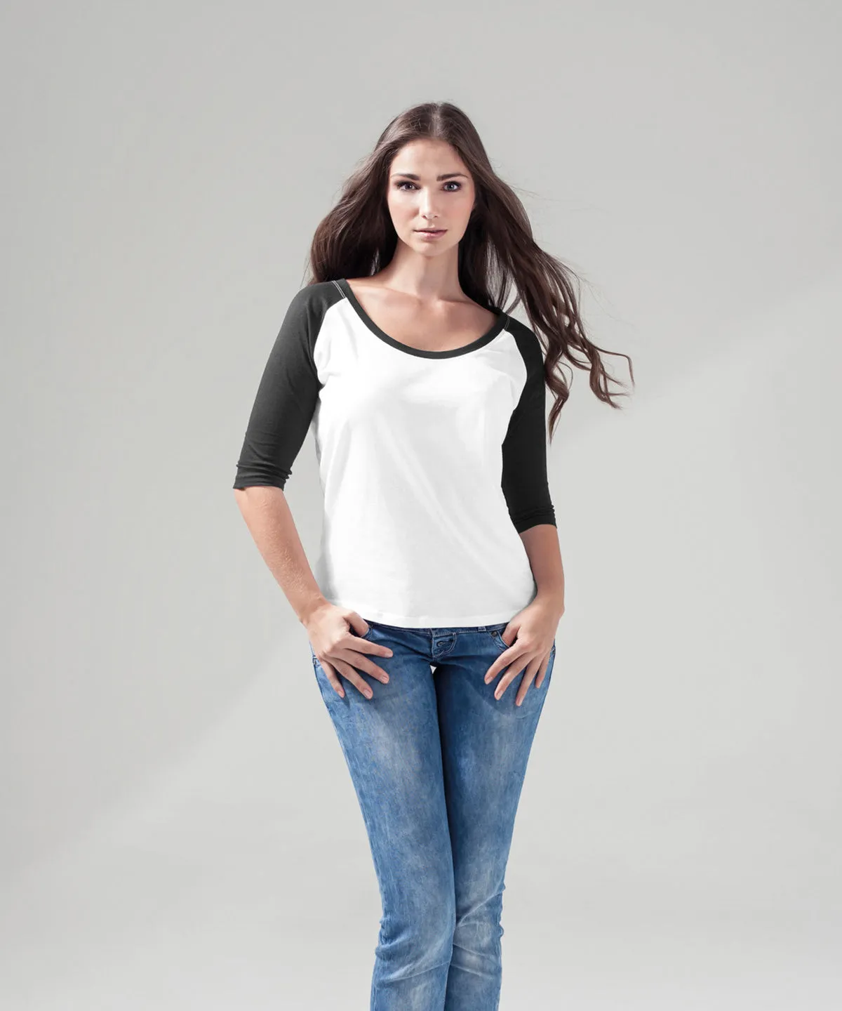 White/Heather Grey - Women's ¾ contrast raglan tee